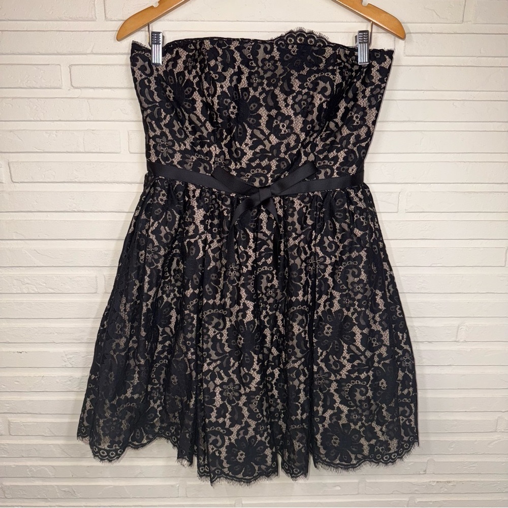 Robert Rodriguez Black and Tan Strapless Lace Floral Dress, Women’s Size 8